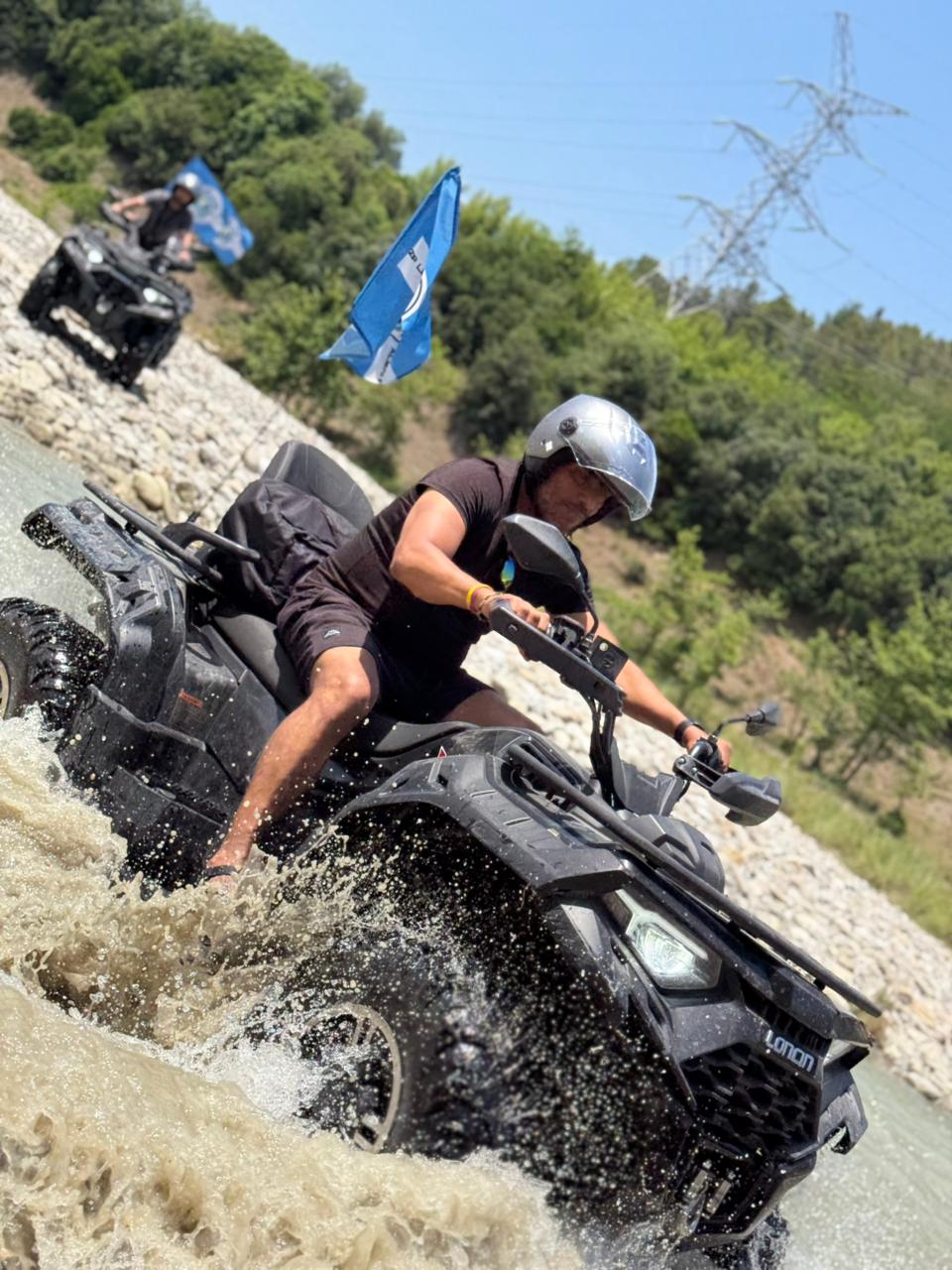 Dynamic tilted shot of a quad in the river